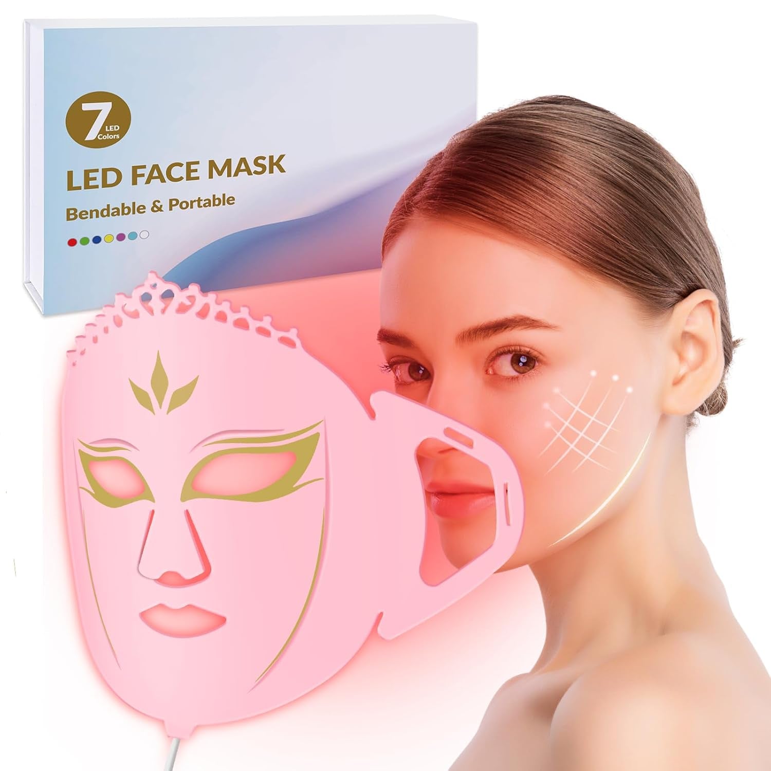 Led Light Mask for Face, Red Light Therapy for Face, 7 Colors Led Facial Mask Light Therapy, Silicone Facial Light Therapy Device, Blue Light Face Skincare Facial Mask, for Collagen Production