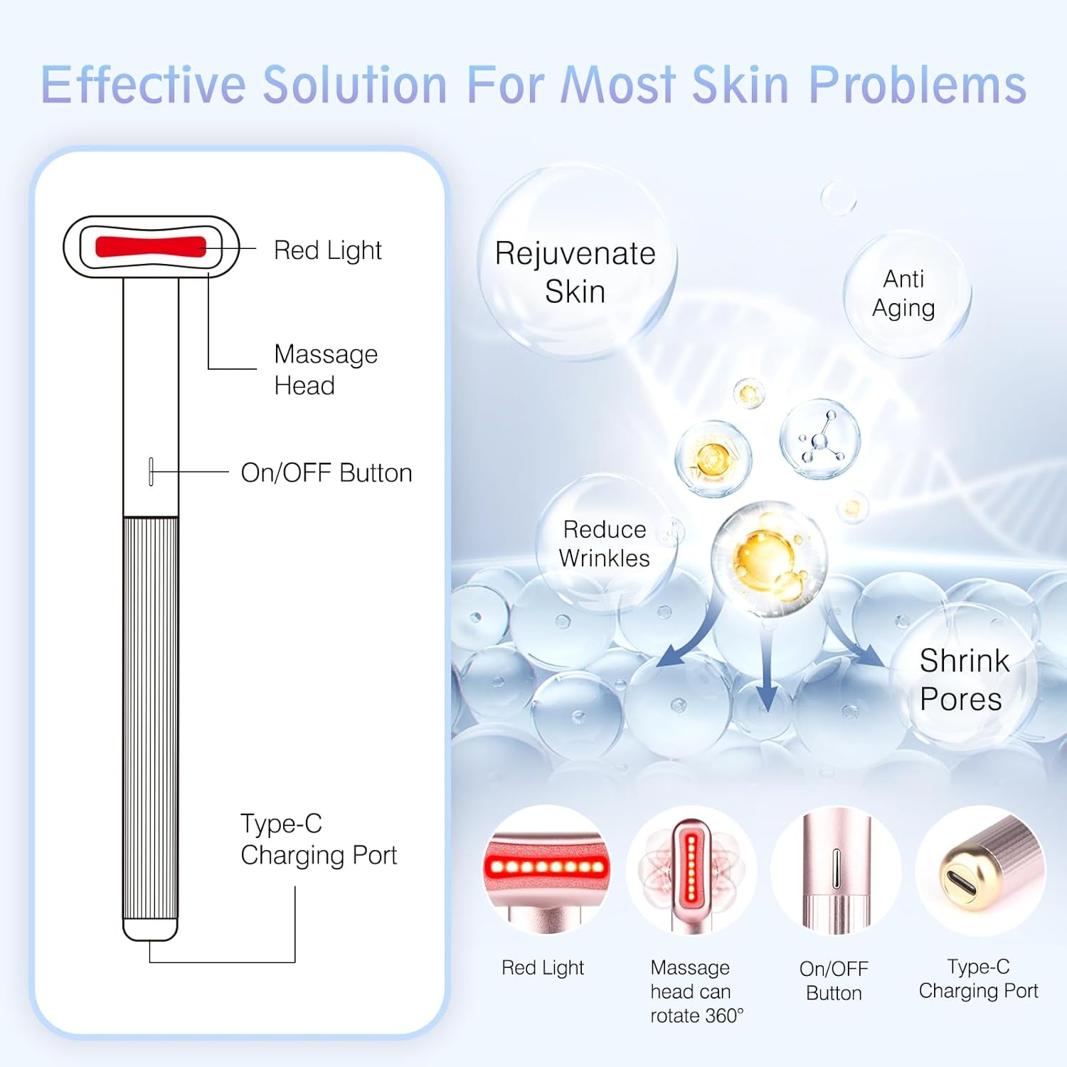 Red Light Therapy for Face, 4 in 1 Facial Wand for Anti-Aging, Anti-Wrinkle, Face Neck Light Therapy Wand, Skin Care Tool at Home, with Travel Carrying Case, One-Button Start